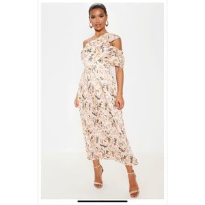 Nude Printed One Shoulder Dress